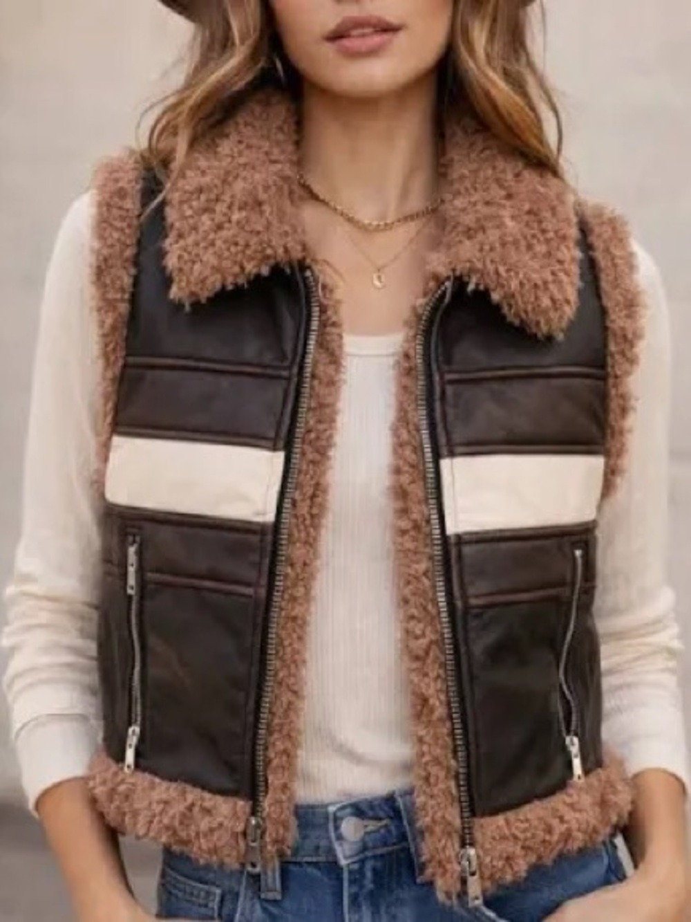 Urban Outfitters Donald Faux‎ Leather Shearling Moto Vest XL